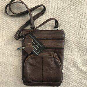 Small Brown Genuine Leather Shoulder Bag - Brand New with Tags!